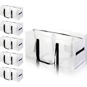 6 Pcs Reusable Clear Large Moving Bags, Thick Material Storage Bags with handle